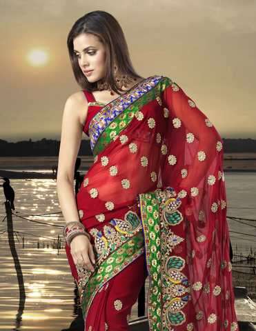 Bollywood Maroon faux Georgette Saree (Sari)